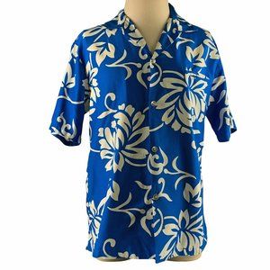 Vintage TI'a Blue with White 100%Cotton‎ Hawaiian Surf Shirt